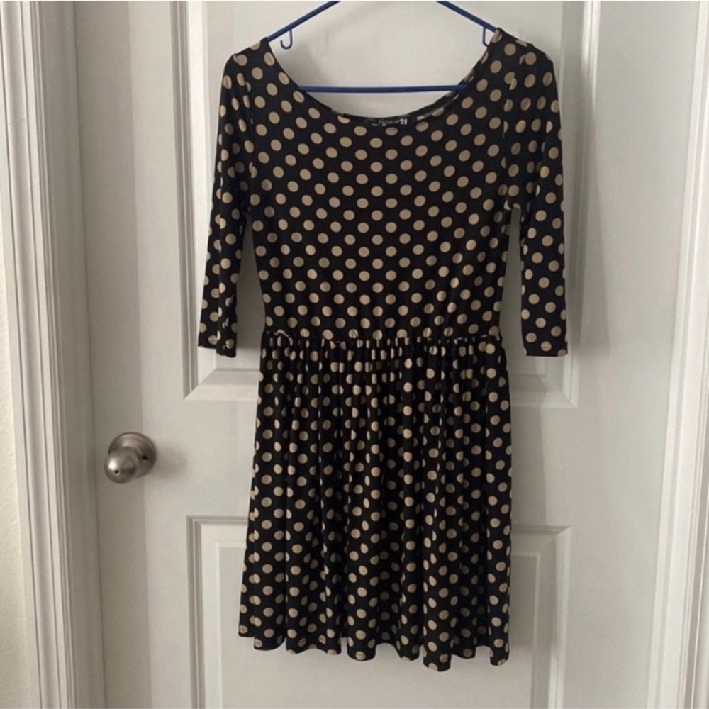 Forever 21 Black and Tan Polka Dot Dress Size Small